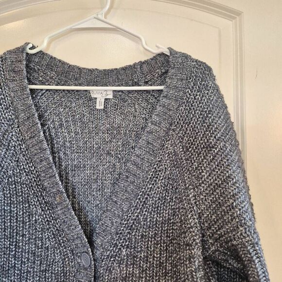 Olivia Sky Women's Heather Blue Poly/Acrylic/Nylon Knit Button Down V-Neck Cardi - Picture 5 of 10